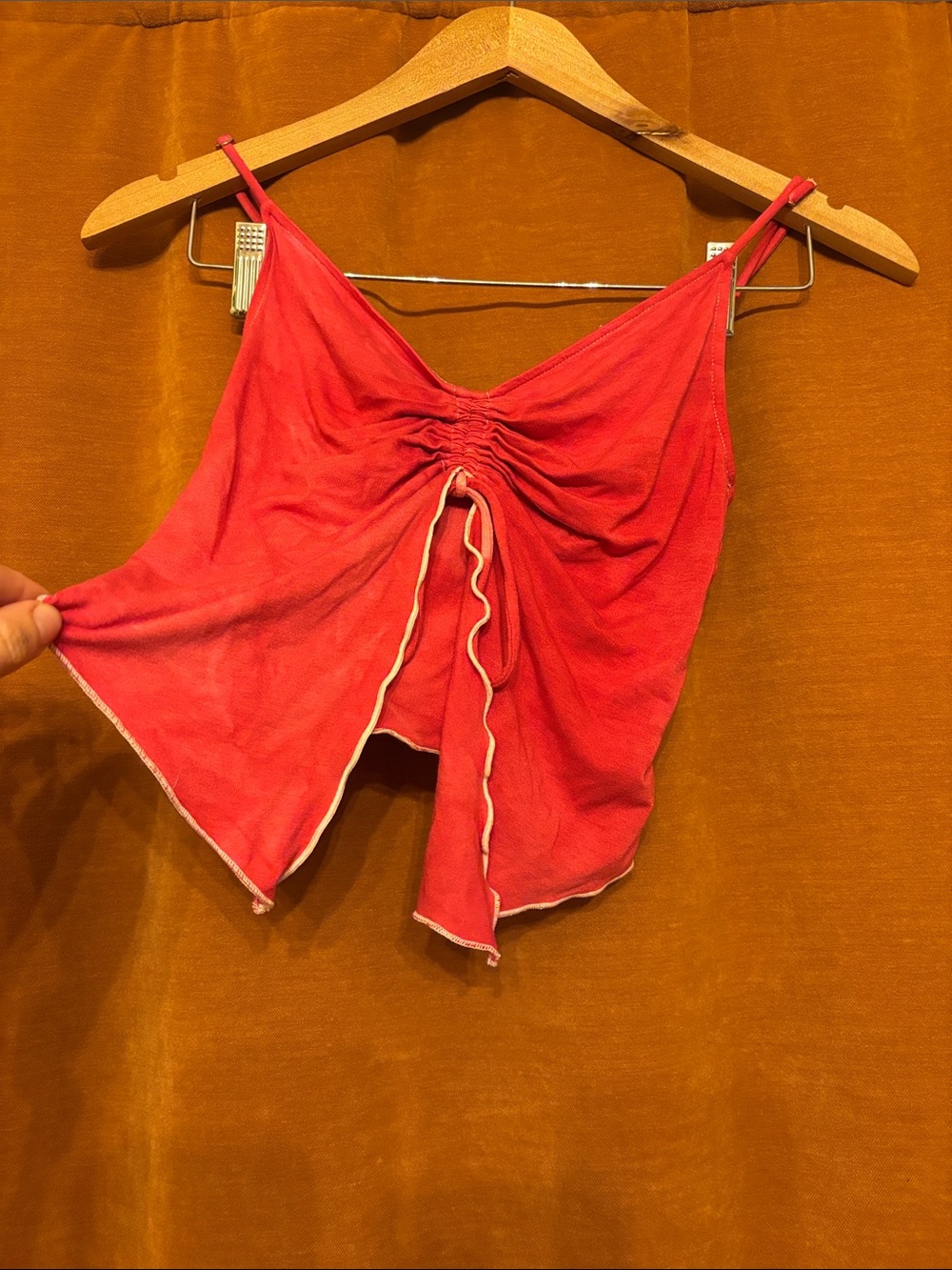 Divided Red Ruched Drawstring Cami - Picture 2 of 2